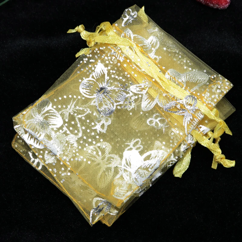 Free Shipping 100pcs Gold Organza Bags 13x18cm Butterfly Drawstring