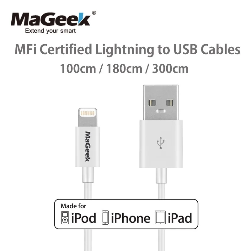 MaGeek 1 متر 1.8 متر 3 متر الهاتف المحمول كابلات MFi معتمد البرق إلى كابل يو اس بي لاجهزة ايفون اكس اس ماكس X 8 7 6 5 باد الهواء iOS 12 11