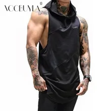 Voobuyla спортивные жилеты с капюшоном для фитнеса, мужские одноцветные жилеты без рукавов для бега, хлопковые свободные дышащие жилеты размера плюс M-XXL