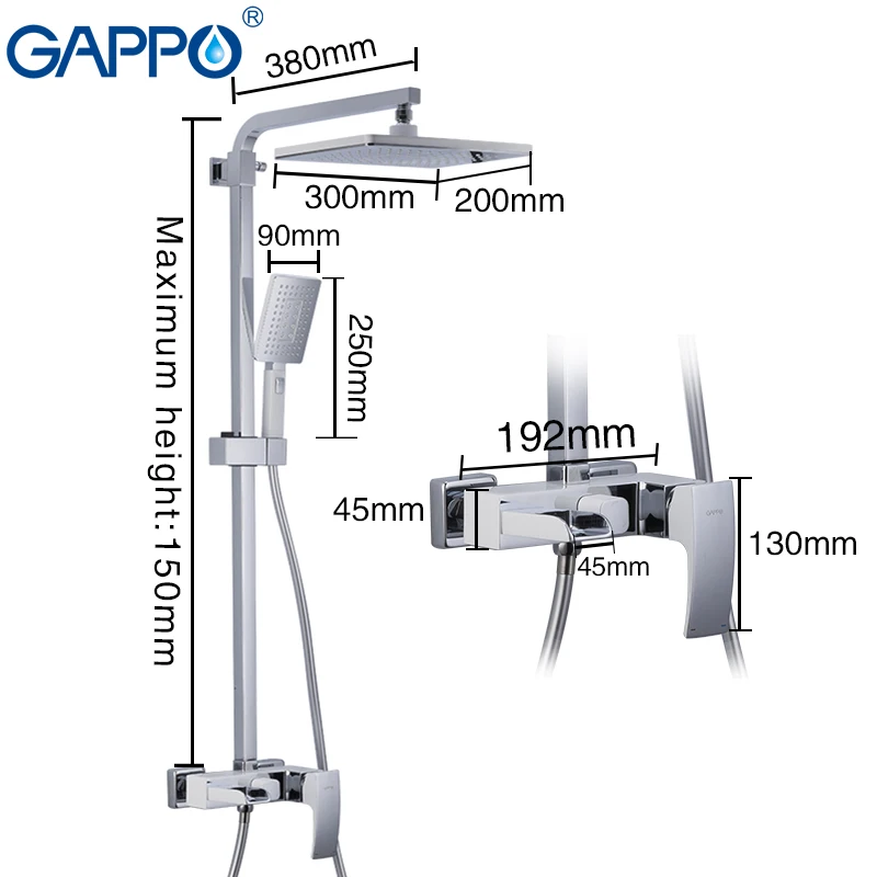 GAPPO Shower System Bathroom Shower Faucet Waterfall Taps Bathtub Shower Chrome Plated Rainfall Shower Mixer Slide Bar Handheld