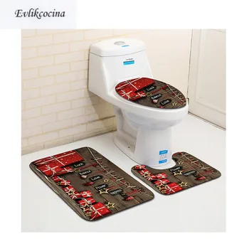 

Free Shipping 3 pcs Christmas Gifts Bath Mats Anti Slip Bathroom Mat Set Tapete Banheiro Washable Toilet Rugs Alfombra Bano