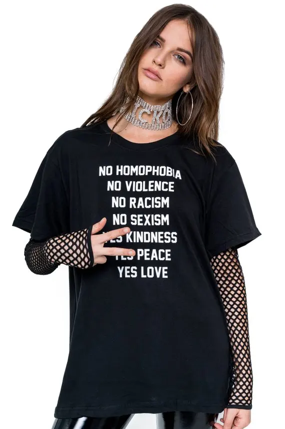 

Sugarbaby No Hate Yes Love T Shirt Tee Top Womens Ladies Tumblr Grunge Goth Kawaii Hipster Fashion Slogan Racism Peace Equality