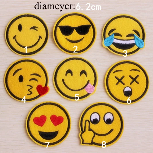 

8pcs/set Hot Emoji Smile face patches for clothing patch sew on patches applique parches DIY sewing accessories 6.5cm