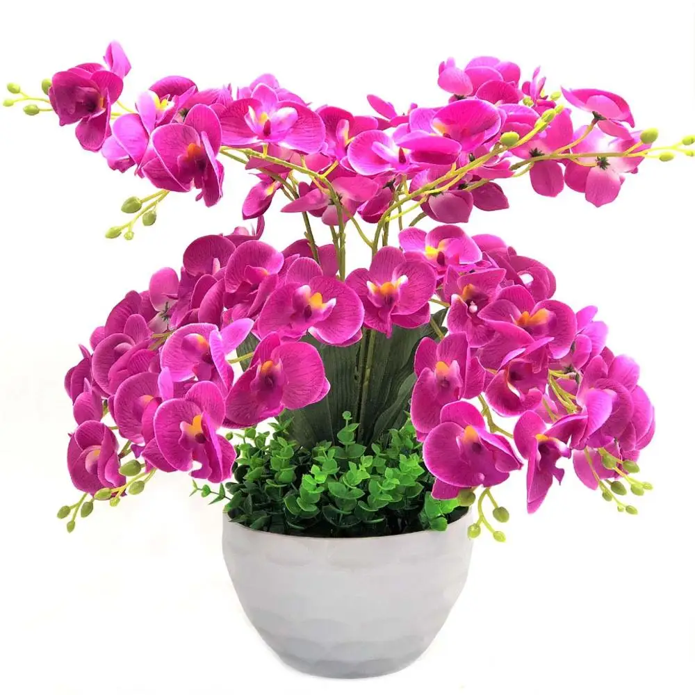 Орхидея Бабочка, декоративные цветы и гирлянды искусственный цветок, бонсай набор искусственный цветок растение деревья с ваза - Цвет: light purple