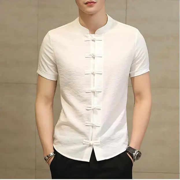 

Plus Size M-7XL Men T Shirt Unique button design Linen Beach style Men's Clothing Tops Tees T Shirts Mens New 2019