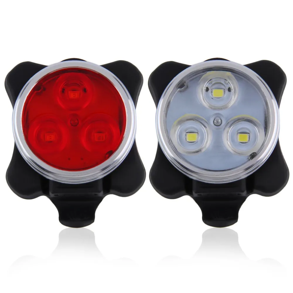 Flash Deal Bicycle Bike 3 LED 4 Modes Head Front Rear Tail Light Lamp USB Rechargeable Outdoor Cycling Camping Bike Safety Lamp Red&White 6