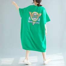 Woman Oversized T Shirt Dress 2019 Korean Edition Woman Summer Plus Size Short Sleeve O-neck Loose Dress Letter Print Maxi Dress letter graphic oversized maxi dress