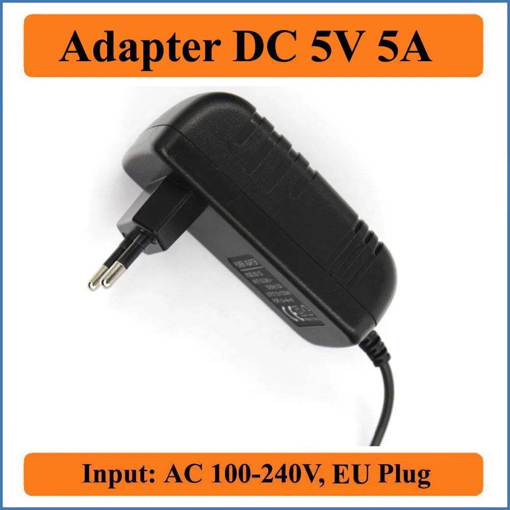 

5V 5A EU Plug AC DC Adapter AC 100V-240V Converter Adapter to DC 5V 5000mA chargers Power Supply 5.5mm x 2.1-2.5mm jack size