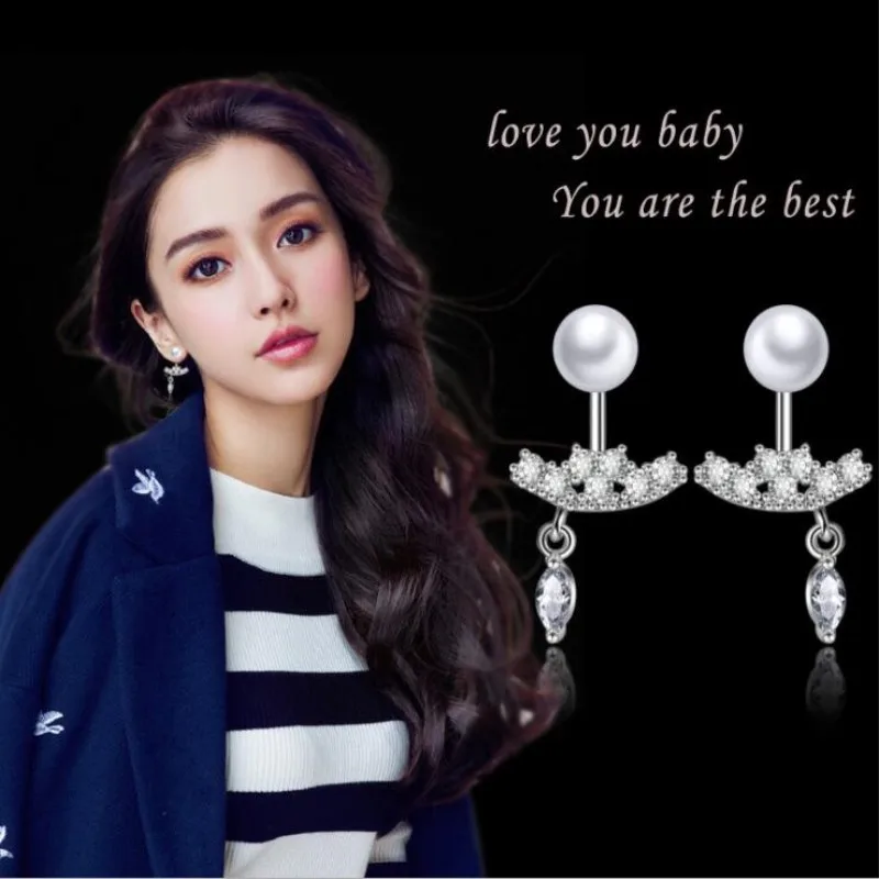 

Temperament Female High-quality 925 Sterling Silver Jewelry Hanging Pearl Crystal Fashion Wild Wholesale Dangle Earrings SE360