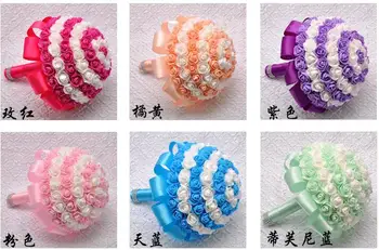 

Multicolor PE Foam Bride Hold Flower Romantic Wedding Decoratiion Roses Ribbon Rhinestone Bridesmaid Bridal Bouquet