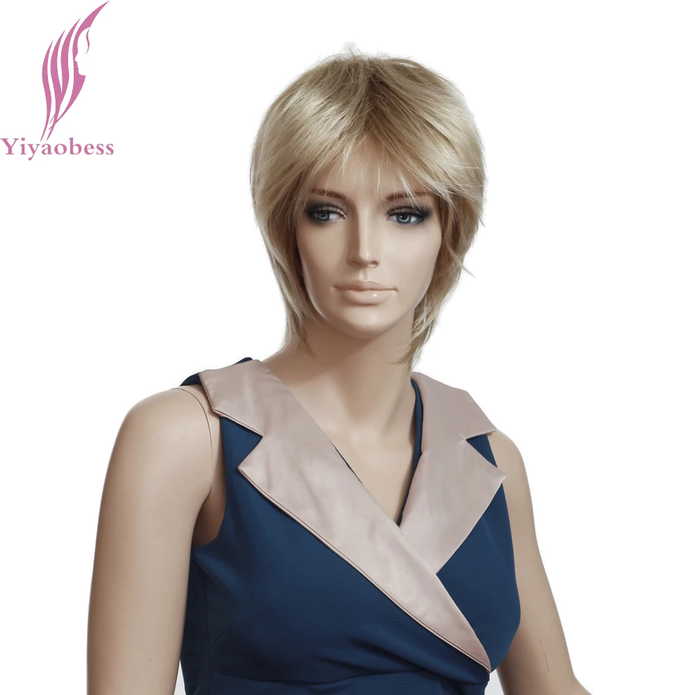 Yiyaobess Short Blonde Wig Synthetic Natural Hair Woman Wigs Japanese