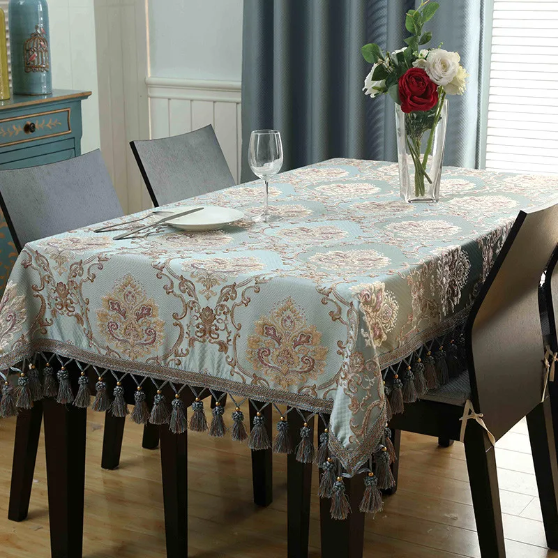 

Amazing Embroidered Table Cloth Rectangular Luxury Tassel Toalha De Mesa Chic Design Tablecloth Royal Dinning Table Covers