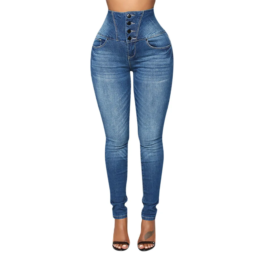 Женские Осенние эластичные свободные джинсы с пуговицами, повседневные укороченные джинсы с маленькими носками, обтягивающие джинсы полной длины, женские джинсы