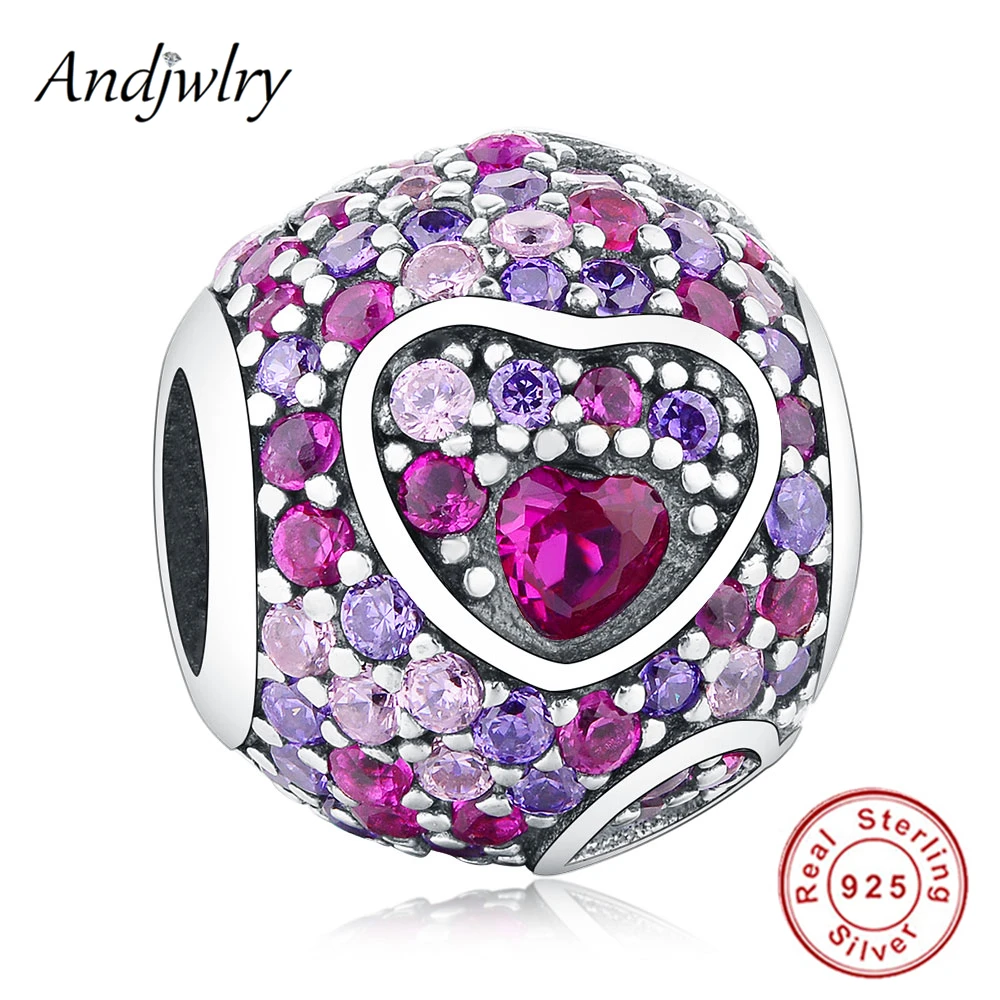 

Fit Pandora Bracelet Charms Silver 925 Original Beads Asymmetric Hearts of Love Charm Red & Pink CZ Beads DIY Berloque