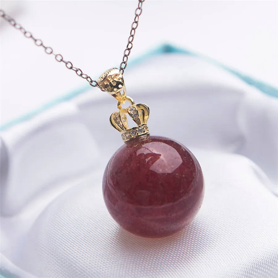 

Precious Natural Red Strawberry Quartz Pendant For Jewelry Making Necklace Suspension Crystal Round Bead Fashion Pendant 20mm