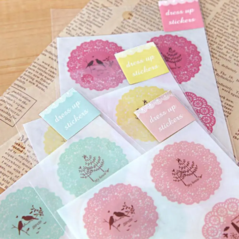 

10 Stickers Scrapbook Round Lace Bird Flower Memo Decor Transparent Decorative Photo Album Diary Diy Stationery Stickers