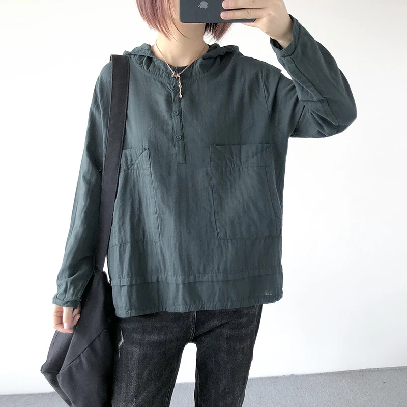 

YoYiKamomo Spring 2019 Cotton Linen Long Sleeve Women Blouses And Shirts Loose Female Korean Lady Tops Female Loose Black Shirt