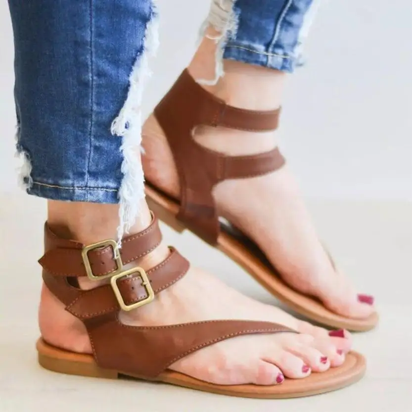 

MORBARRZ Women's Summer Sandals Roman Gladiator Strappy Roman Style Flat Heel Flip Flops Beach Sandals Shoes chaussures femme