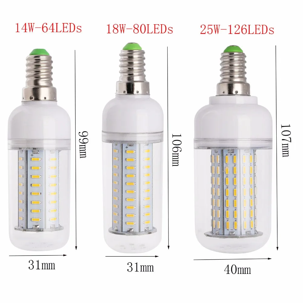 Затемнения светодиодный кукурузная лампа 4014 SMD 14W 18W 25W Светодиодный прожектор E27 E26 E12 E14 B22 GU10 G9 110V 220V Теплый/Холодный белый светодиодный лампы