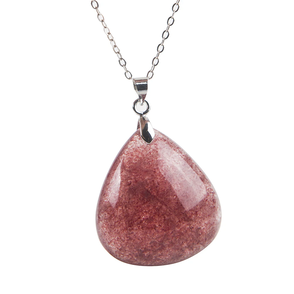 

100% Natural Red Ice Strawberry Quartz Pendant Women Love Necklace Anniversary Crystal Healing Stone Water Drop Pendant Jewelry