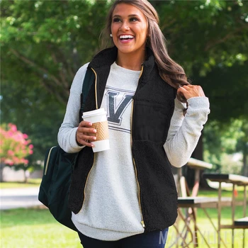 

Women Fleece Fur Vest Jacket Outerwear Clothes For Ladies Winter Warm Fluffy Coat Street Wear