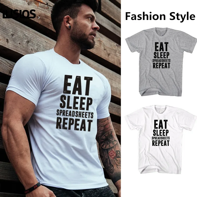 

LUS LOS Eat Sleep Spreadsheets Repeat T Shirt Job Unique Occupation Gift Maths Teacher Accountant IT Present Men's Tee Tops