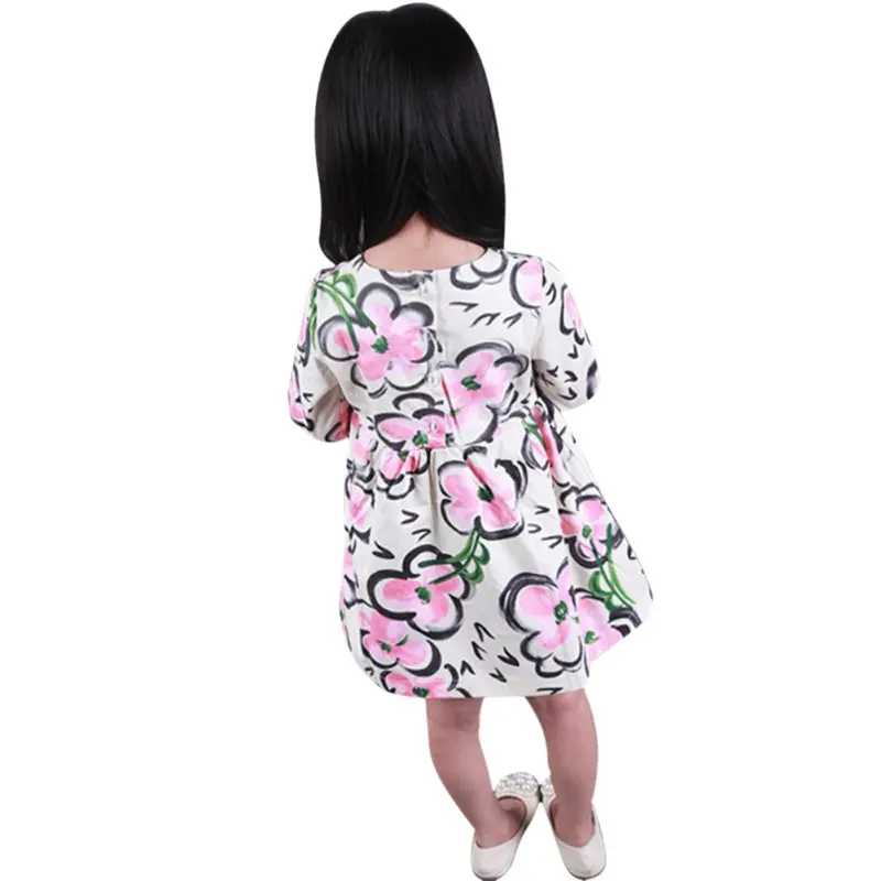 

Newest Children's Clothing Girls Petals Pink Printing Long-sleeved Dress 2-6Y