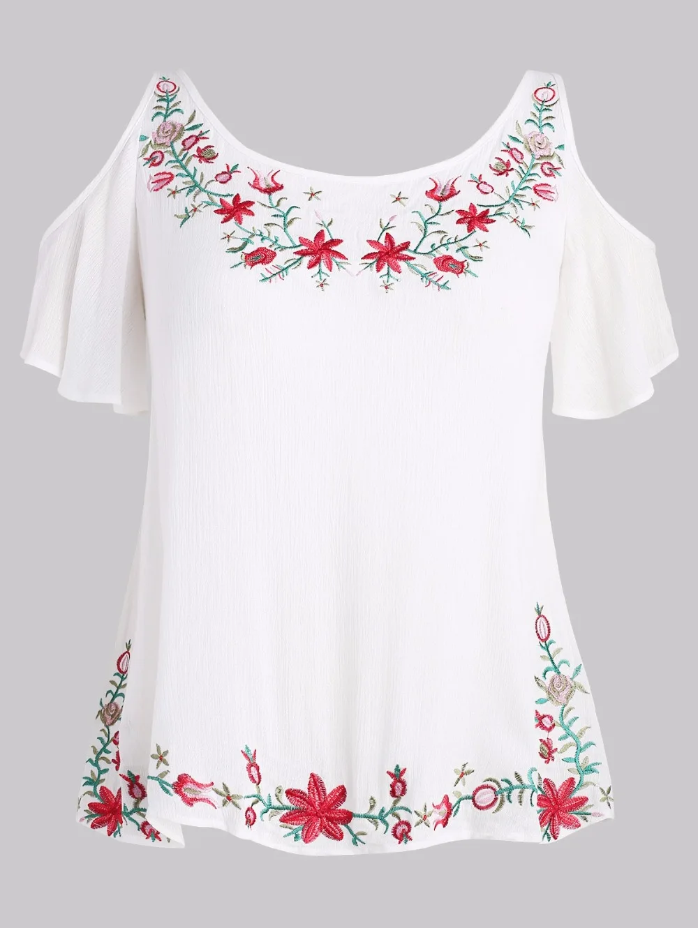 2018 Plus Size Floral Embroidery Flowy Blouse Summer