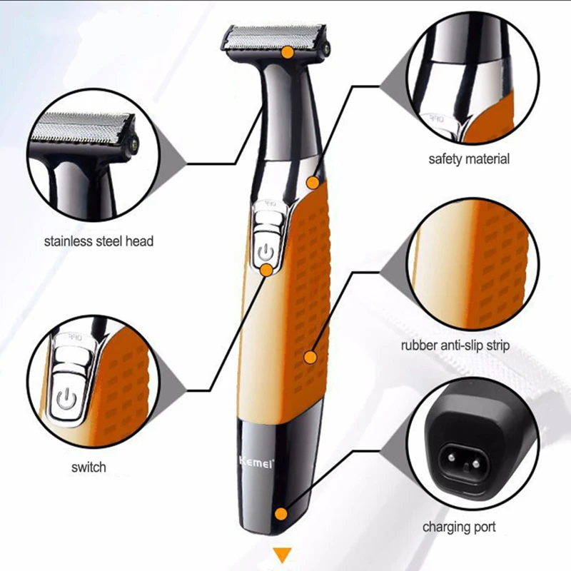 Kemei الكهربائية الشعر المتقلب USB قابلة للشحن سلامة الحلاقة للرجال الوجه الذراع الساق إزالة الشعر سريع الحلاقة