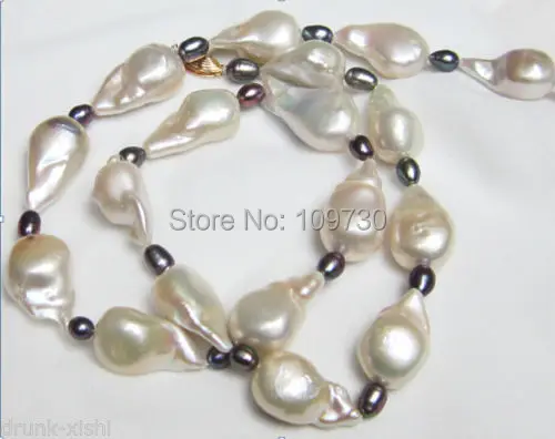 

Jewelr 003679 CLASSIC RAHE HUGE tahitian black+white BAROQUE PEARL NECKLACE