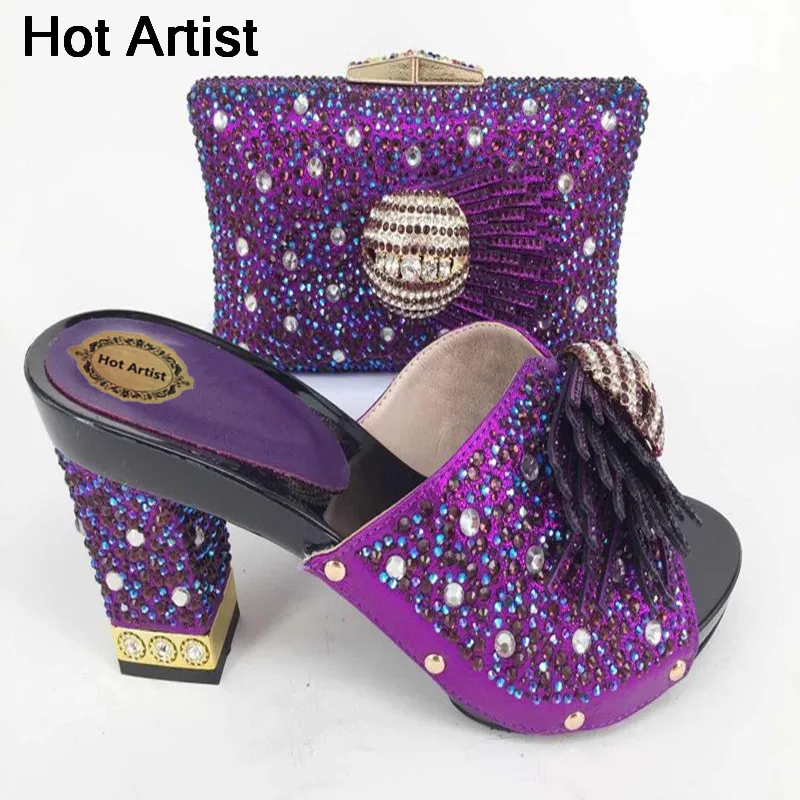 

New Arrival Italian Woman Purple Shoes And Bag Set Summer Elegant Pumps Shoes And Bag Set For Party 10 Colors TX-227