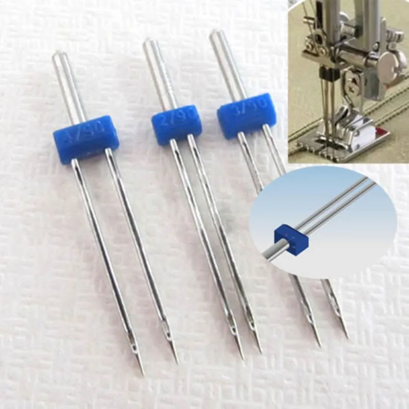 

3PCS/set Size 2mm 3mm 4mm Steel Twin Double Needle Sewing Machine Needles Pins Cloth Decor Needlework Knitting Needles