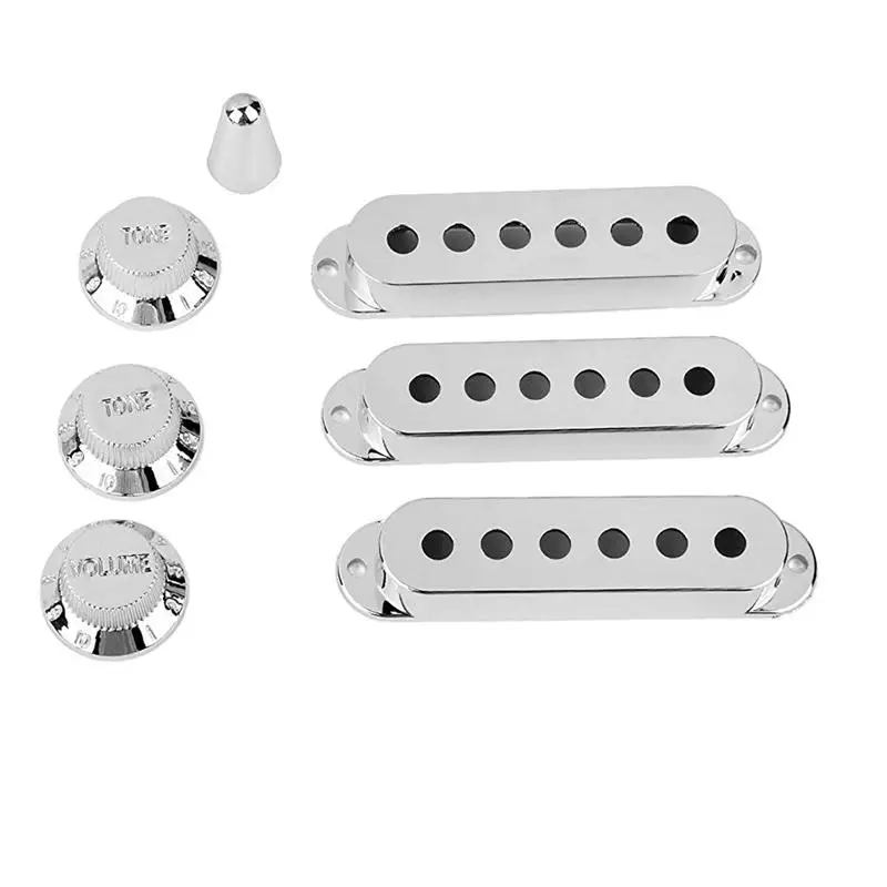 

7pcs Silver Single Coil Guitar Pickup Cover Volume Tone Knobs Switch Tip Set (Chrome)