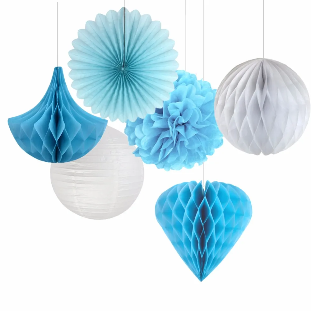 Happy Valentines Day 6pcs Blue White Paper Crafts Wedding