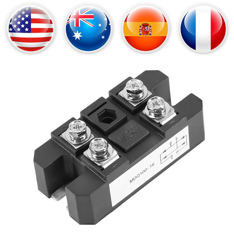 

Black Bridge Module Single-Phase Diode Bridge Rectifier 100A 1600V High Power 4 Terminals Over-current Capacity Bridge Rectifier