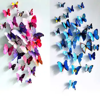 

12 pcs/lot Plastic Simulation 3D Butterfly For Wedding Home Decoration birthday party mall window DIY Scrapbooking Decorative