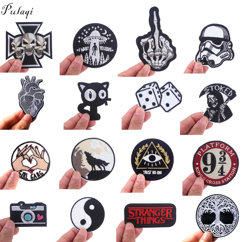 

Pulaqi Rock Skull UFO Poker Punk Patch Styling Mouldings Iron On Patches Harry Potter Badge DIY For Kids Clothing Decorative F