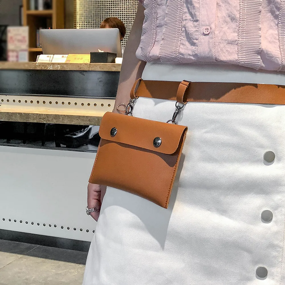 

Women Chest Bag Fashion Pure Color Leather Women waist bag Ladies belt Bag Multi-function Pockets newly funny heuptas bum bag