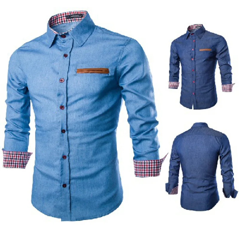 

Casual men, slim denim shirt Cotton Turn-down Collar Smart Casual men shirt