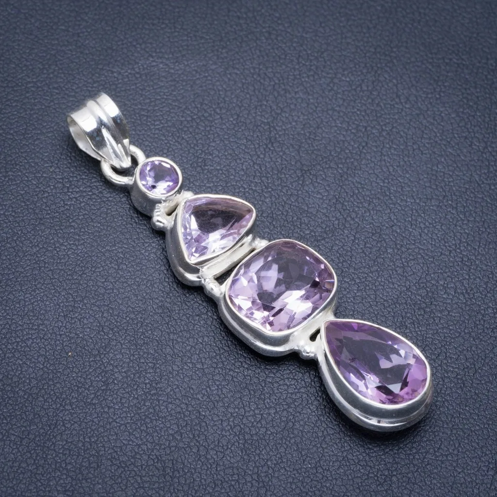 

Natural Amethyst Handmade Unique 925 Sterling Silver Pendant 2.25" A1737