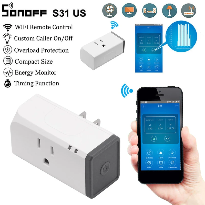 

S31 New Sonoff US 16A Smart WiFi Socket Monitor Energy save Remote Outlet Wi-fi Switch Works With Alexa Google Home Assistant