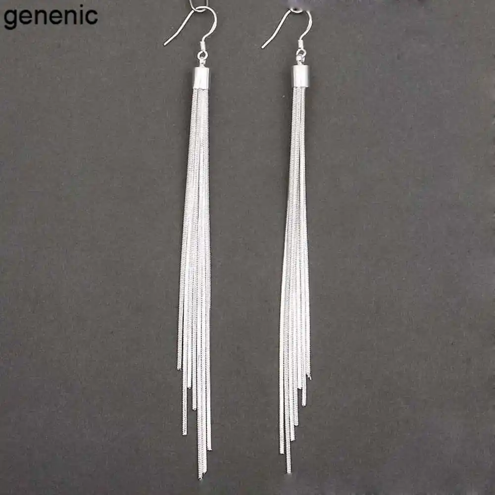 

1 Pair Elegant Jewelry Fashion Women Noble Tassels Silver Plated Long white Hook Dangle Earrings Women Silver Plated