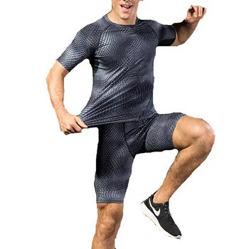 

2PCS Compression Clothing (Tshirt+Underpants) Joggers Tee shirt Bodybuilding Activewear Fitness Shirt Breathable Jersey