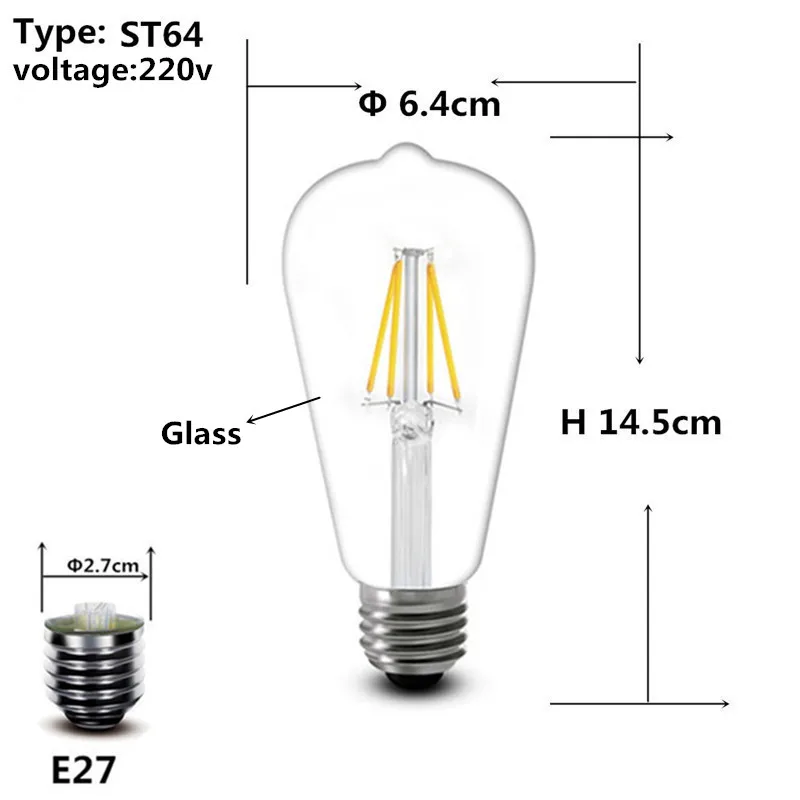 E27 E14 типа «Свеча»), 2 Вт, 4 Вт, 6 Вт 8 Вт Светодиодный светильник 220v Лампочка в виде шара пузыря A60 C35 G45 ST64 T45 лампы в форме свечи накаливания 230v 240v AC - Испускаемый цвет: ST64 E27