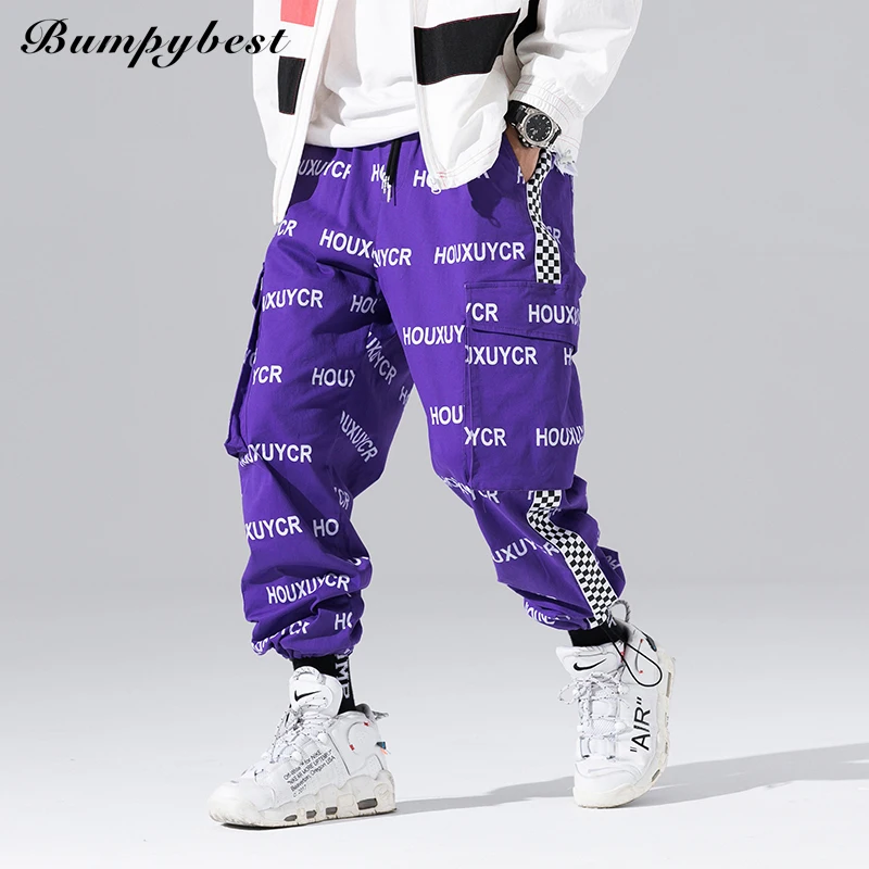 Bumpybeast 2018 мужские брюки карго с буквенным принтом Осенние новые свободные