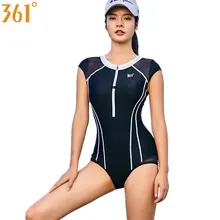 361 Женская Спортивная одежда для плавания, черный цельный купальный костюм, купальный костюм на молнии для бассейна, купальный костюм для девочек, женский купальник