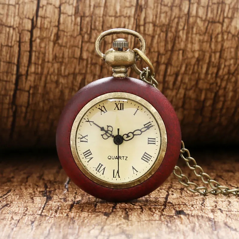 

Wood Circle Around Fish Eye Clear Glass Ball Pocket Watch With Chain P13