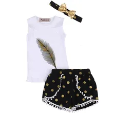 2017 Toddler Kids Baby Girls Clothes Cotton Vest Tops + Dot Tassel Shorts Pants Headband 3Pcs Summer Clothes Outfits Set 2-7T