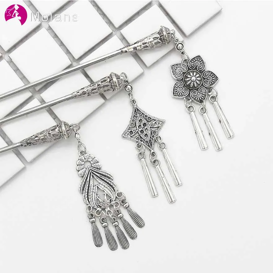 

MOLANS Retro Palace Floral Hair Sticks for Classical Women Silver Alloy Multi Pattern Tassel for Bridal Wedding Hair Accessories