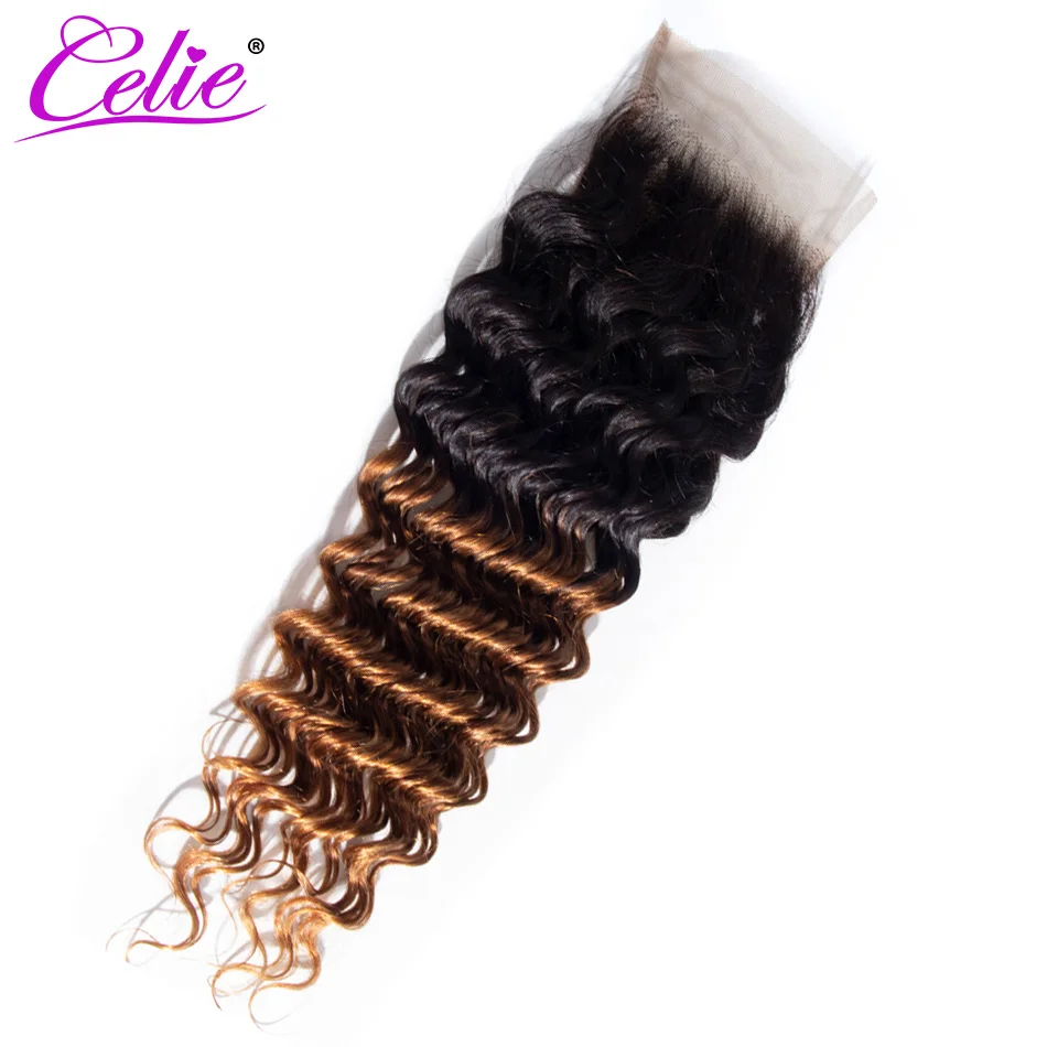 

Celie Hair Brazilian Hair Deep Wave 4*4 Lace Closure Color 1B 30 Ombre Free Part Remy Human Hair Extension
